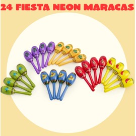 JOYIN 24 Mini Wooden Fiesta Maracas 6 Designs Noisemaker for Mexican Fiesta, Cinco De Mayo Party Favors, Musical Fun, Birthday Parties, Luau Party, Carnivals, Taco Tuesday Event