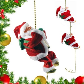 Santa Claus Climbing Rope Chain with Light Music & Sound Electric Santa Claus Climbing Ladder Up and Down Plush Figure Animated Doll Musical Toy Christmas Hanging Ornament Xmas Party Decoration Gifts