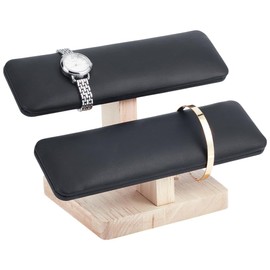 NBEADS Wood Watch Display Stand, 2 Tiers Bracelet Display Stands with Wooden Base Rectangle Bracelet Organizer Holder Watch Display Tower for Home Retail Display, Black, 19.7x12.4x13.2cm