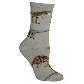 Dinosaurs on Gray Ultra Lightweight Stretch Cotton Crew Socks One Size Fits Most