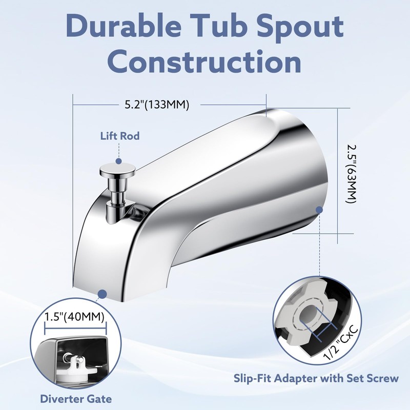 Tub Spout with Diverter – Slip-Fit Bathtub Faucet Spout Replacement,