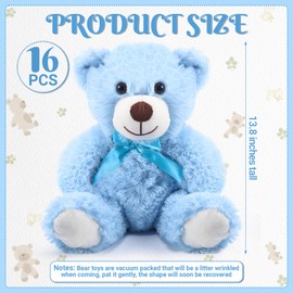 Jenaai 16 Pieces Stuffed Animals Stuffed Bear with Bow Soft Party Gift 13.8 Inch Plush Bears for Baby Shower Centerpieces Wedding Decorations Christmas Valentines Favors Birthday Care(Blue)