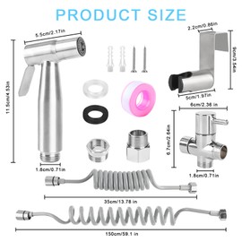 Bidet Hand Shower Set, Stainless Steel Hand Shower Toilet, with G1/2 Inch Valve and One G3/8 Inch, Toilet Shower for Toilet Personal Hygiene