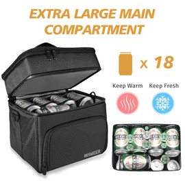 INSMEER Large Lunch Bag 16L/24 Can, 2 Compartments Cooler Lunch Box for men work, Large Lunch Bag Heavy Duty With Shoulder Strap for Work, Office, School, Picnic, Beach, Kids (Black)