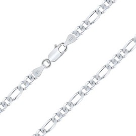 PLANETYS - Figaro Chain (1+3) 925 Sterling Silver Rhodium-Plated Chain - 5 mm Wide Various Lengths 40-45-50-55-60-65-70 cm, Sterling Silver