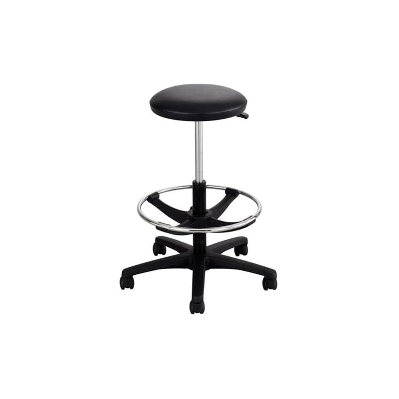 Pemberly Row Contemporary Adjustable Backless Drafting Chair in Black