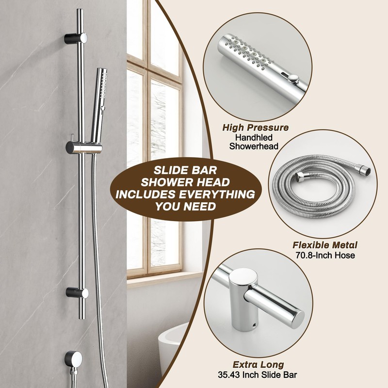 Tomfaucet Shower Slide Bar System, 35.4 Inch Shower Slide Bar