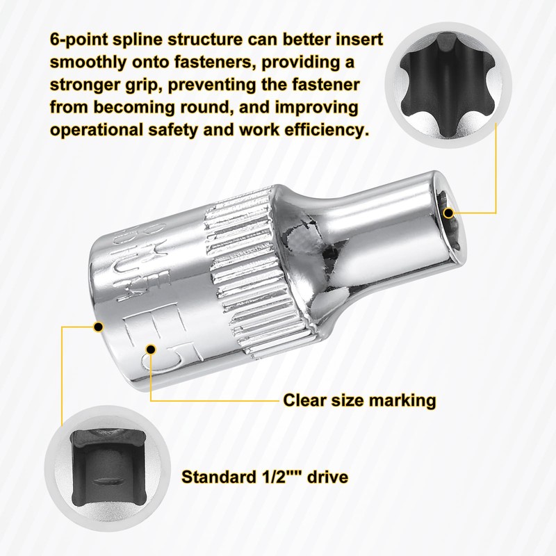 sourcing map E-Torx Socket Set 1/4" 3/8" 1/2" Drive E4