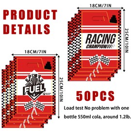 Yoqipati 50Pcs Race Car Fuel Can Goodie Bags Racing Car Party Favor Plastic Bags with Checkered Racing Flag for Race Car Themed Birthday Party Supplies