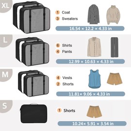 Packing Cubes, 7 Set Travel Packing Bags, Suitcase Organisers Bags for Clothes, Travel Cubes Storage Bags Luggage Accessories - Black