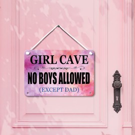 Clolinse Kawaii Cute Room Decor Girl Cave Metal Sign No Boys Allowed Cool Pink Things Bedroom Bathroom Playroom Door Stuff For Teen Girls Kids Water Proof Accessories Wall Posters 12x8In
