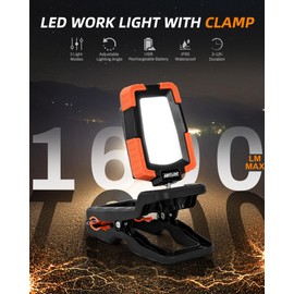 Anylight LED Rechargeable Work Light with Clamp,1600LM Magnetic Clip Work Lights with 3 Light Modes, 360° ＆ 115° Rotate Portable Clamp Work Light, IP65 Waterproof for Car Repairing, Job Site, Workshop