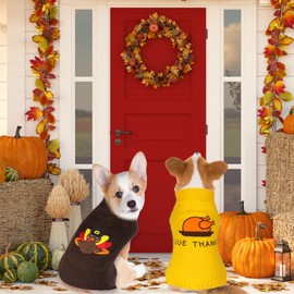 GOYOSWA 2 Pack Dog Thanksgiving Sweater, Knitted Thanksgiving Fall Dog Sweater Thanksgiving Dog Outfit Clothes Holiday Dog Sweaters for Small Medium Large Dogs Pets (Dark Brown & Yellow, Small)