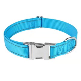 Love Dream Reflective Dog Collar with Metal Buckle, Adjustable Safety Nylon Dog Collars with Heavy Duty Quick Release Buckle for Small Medium Large Dogs, Pet Collar with ID Tag Ring (Large, Blue)