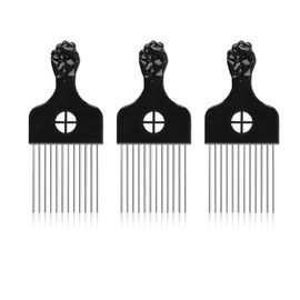 Pack of 3 Metal Hair Colouring Combs, Afro Hair Pick Combs, Plastic Pick Comb, Wide Tooth Hair Pick Comb, African American Styling Pick, Curl Comb Robust, Afro Comb (Black)