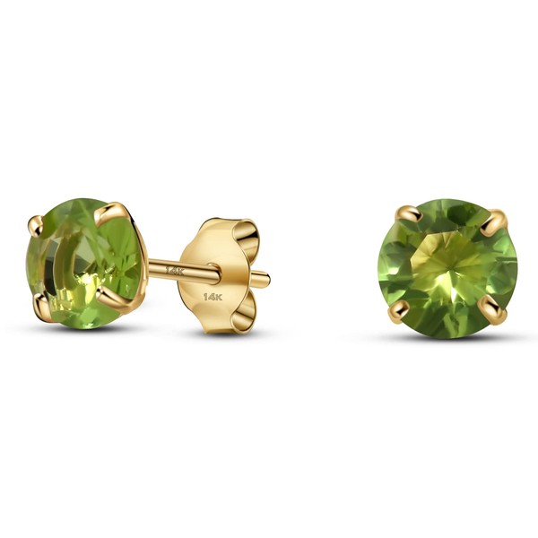 Solid 14K Yellow Gold Round Solitaire Simulated-Birthstone Minimalist Stud Earring