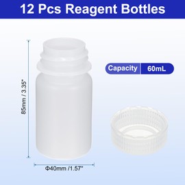PATIKIL 12Pcs 60ml Reagent Bottles, PP Wide Mouth Round Bottles with Screw Cap for Lab Water Reagent Liquids Solid Sample Storage Seal, White