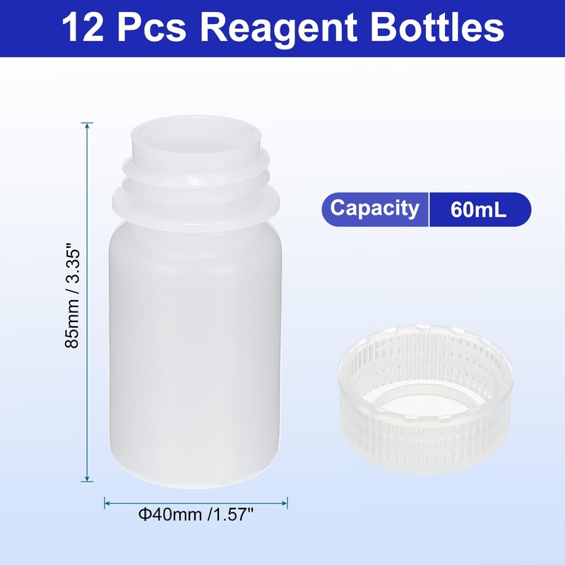PATIKIL 12Pcs 60ml Reagent Bottles, PP Wide Mouth Round Bottles