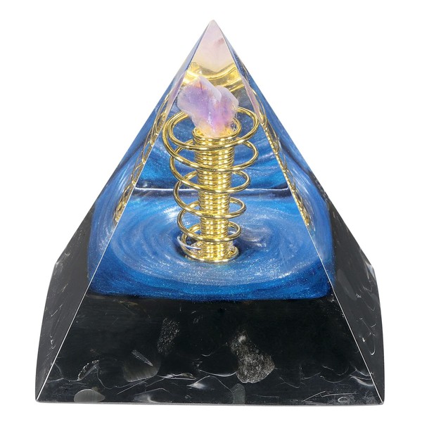 KYEYGWO Obsidian Healing Crystal Pyramid Stone with Mini Amethyst Druse