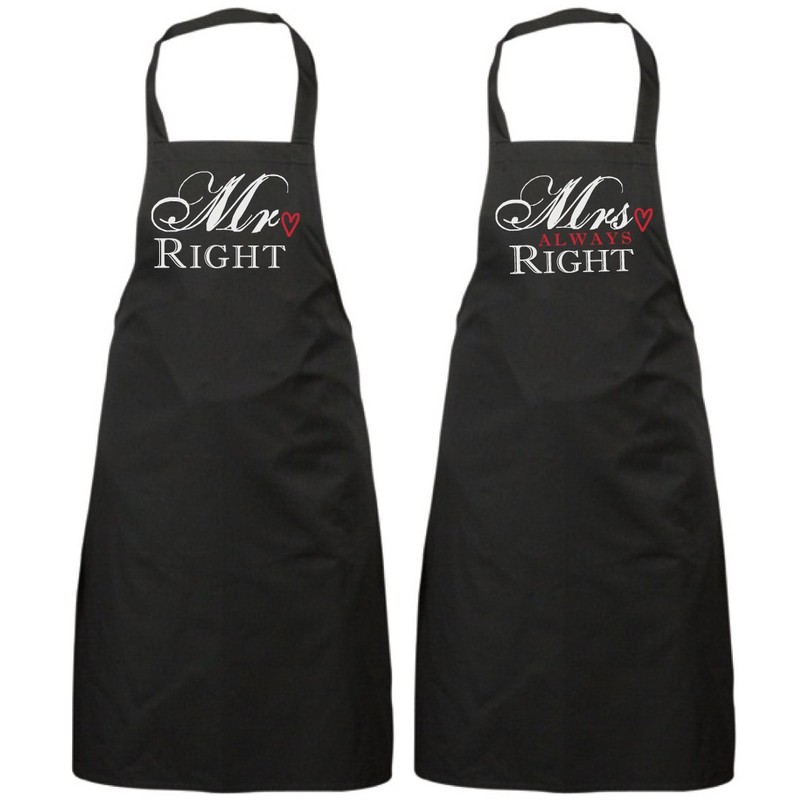 Couples Mr Right Mrs Always Right Black Apron Set Novelty