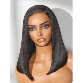 LUVME HAIR Bob Wig 100% Human Hair Wigs Glueless Lace Front 14 Inches 200% Density Yaki Straight Bob, Pre Cut Plucked Hd Lace Short Wig Wear And Go Natural Color Straight Bleached Knots Side Part Wigs