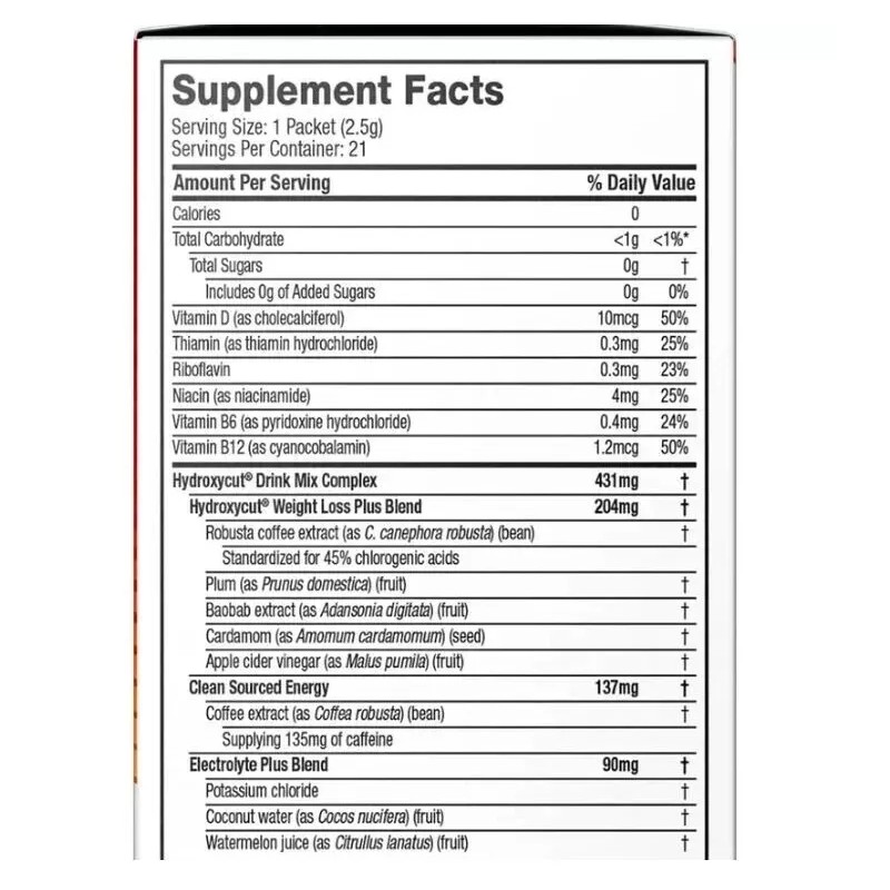 Hydroxycut WildBerry Instant Drink Mix +Electrolytes 21 Packets Exp 11/06/2027