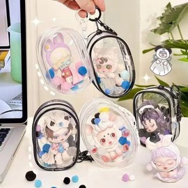 Transparent PVC Pouch Keychain Doll Wallet Makeup Cosmetic Storage Organizer Bag Keychain Black 20ea