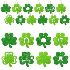 16PCS St Patrick's Day Shamrock Ornaments, Glitter Hanging Good Luck Trefoil Pendant Decorations Shamrock Decorative Hanging Ornament for St. Patrick's Day House Party Outdoor Festival Decorations