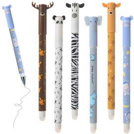 SKIPTHYBER Animal Erasable Ballpoint Pen, 6 Pieces Gel Pens Erasable Black Cartoon Pen 0.5 mm Erasable Pen Set Gel Pens Erasable Pens for School Supplies Office Supplies Students