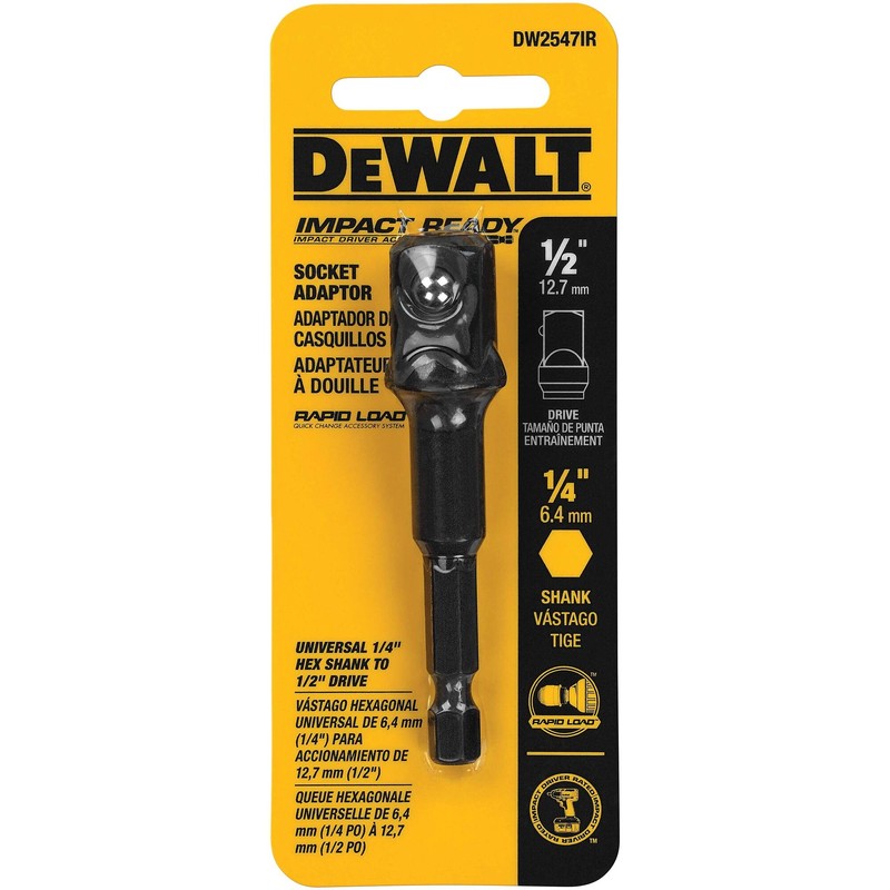 DEWALT IMPACT Socket Adapter, Hex Shank, 1/4-Inch To 1/2-Inch (DW2547IR)