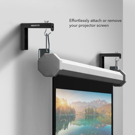 Mount-It! Projector Screen Wall Mount L-Brackets - Wall Hanging Bracket For Home Projector and Movie Screens, 6 inch Adjustable Mounting Hooks for Projection Screen, 1 Pair, Black, 66 Lb Capacity Each