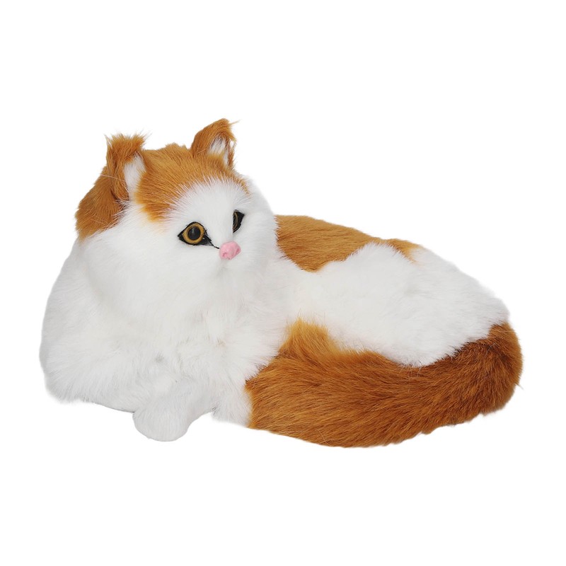 Simulation Furry Cat Figurine Home Cute Funny Synthetic Fur Cat