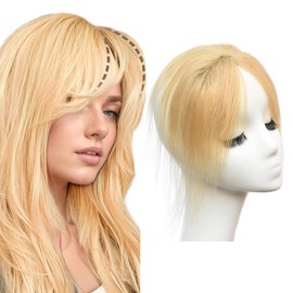 Meiverah Clip in Bangs Clip In Hair Extensions 100% Baby Hair Human Hand Made Natural Forehead Patch No Trace Patch Hairline for Women(Hand Made, 10") (613#, Blonde, 1"x5.3", 10")