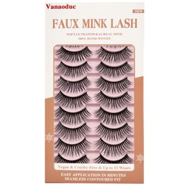 VANAODUC False Eyelashes 3D Mink Fake Lashes Round Volume Long 9-14MM False Eyelash Strips 10 Pairs Eye Lashes Pack, Lightweight & Comfortable, Reusable, Cruelty-Free