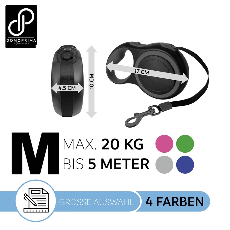 DOMOPRIMA Flexible Dog Lead in 3 Sizes (S,M,L) and 4