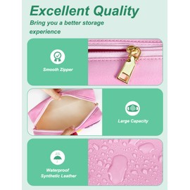 besharppin Preppy Makeup Bag, Synthetic Leather Patch Cosmetic Bag with Skin Chenille Letter for Skincare, Gift for Girlfriend or Wife, Present for Girls, Daughter, Sister and Mother (Pink)