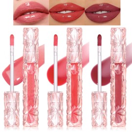 Lip Gloss Set, 3 Pieces, Shimmer & Shine Lip Gloss, Long-Lasting & Waterproof Liquid Lipstick for Lip Plumper, Moisturising Tinted Lip Balm for Full-Life Lips, Make Up Gift