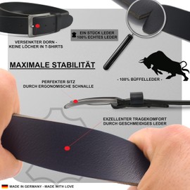 FRIEDRICH HOFFMANN Men's Belt Black - Leather Belt Men - 100% Leather - Suit Belt Business Belt Jeans - 3.5 cm - Made in Germany, black