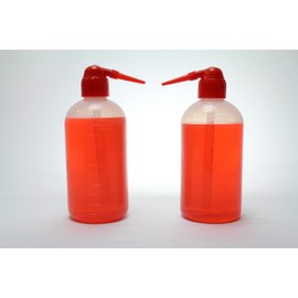 Wash Bottle, HDPE Plastic, Transparent White, 500 ml, Red Cap, Pack of 2