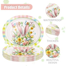 SietDESEO 25 PCS Easter Paper Plates Large Oval Easter Plates Disposable 12 x 10 Inches Dessert Plates for Easter Theme Party Birthday Baby Shower Easter Dinner Plates