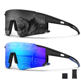 2 Piezas Polarizadas Gafas De Ciclismo Protección,Gafas De Protección Uv400 Para Equitación,Gafas De Protección 100% UV Para Ciclismo, Béisbol, Pesca, Esquí (Negro-Gris & Negro-Azul)