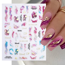 Marble Nail Stickers 6 Sheets 3D Self-Adhesive Bronzing Marble Nail Art Stickers Irregular Gold Foil Stripe Line Designer Nail Decals for Women DIY Acrylic Nail DIY Manicure Decorations