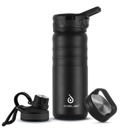 IDEUS Vacuum Insulated Water Bottle, 18 Oz (540 ml) Stainless Steel Double Wall Flask Metal Sports Canteen with Leak-Proof Screw Cap (Black)