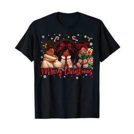 Merry Christmas Black Queen Girl African Santa Melanin Women T-Shirt