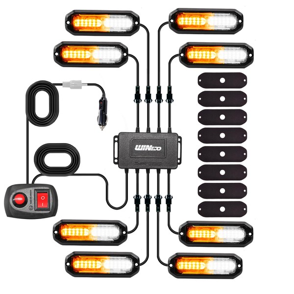 WINECO 8PCS LED Strobe Lights 12V Sync Feature Amber White