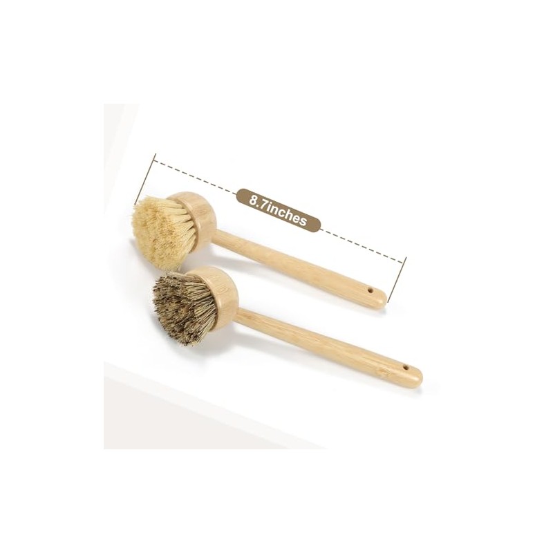 2 Pack Natural Kitchen Dish Brushes with Sisal & Palm