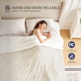 Thermylux Electric Blanket Throw 50"x60" Heated Electric Blankets 10 Heating Levels 8 Hours Auto Off Fast Heating and Overheat Protection ETL Certified Machine Washable,Ivory