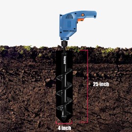 Auger Drill bit for Planting 4"X25" Garden Auger Spiral Drill Bit for Bulb & Bedding Plant for 3/8” Hex Drive Drill