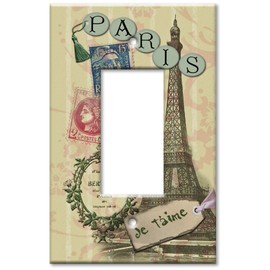 Art Plates - Single Gang Rocker OVERSIZE Switch Plate - OVER SIZE Decorative Metal Wall Plate - Paris Je T'aime - (Made in USA)