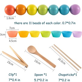 3 in 1 Toddler Board Games-Color Sorting, Math Counting and Montessori Puzzle Jigsaw -Fine Motor Toys with Rainbow Beads, Cups, Kids Tweezers, Spoon & Chopsitcks, Montessori Toys for 3 Year Old+